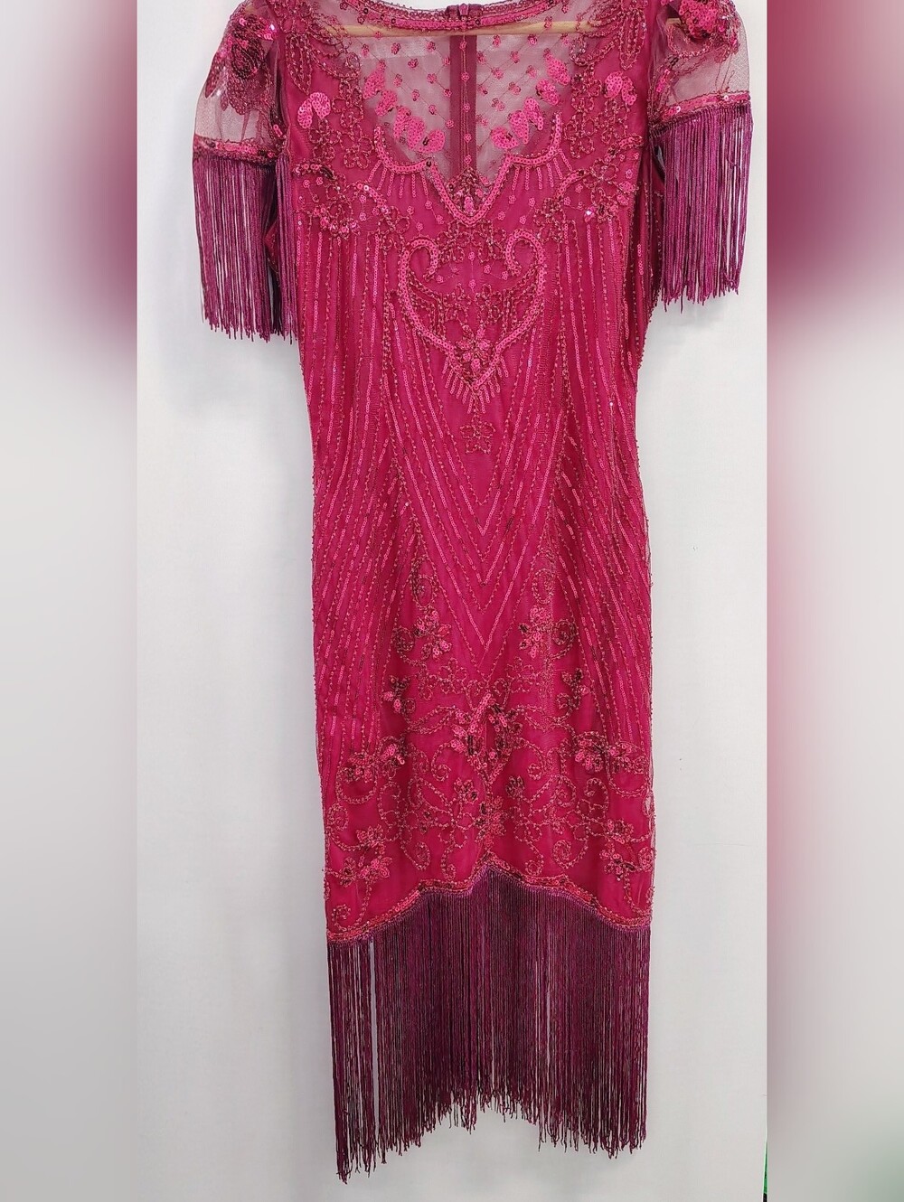 VTG Styled Red Roaring 20's Flapper Fringe Beaded Costume Dress Women's Size S